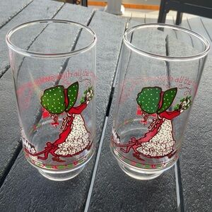 VTG Holly Hobbie Coca-Cola Collab Christmas Glasses 70s 80s Vintage Collectable